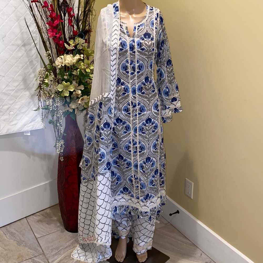 New, Designer, Indian, Punjabi suit made of cotton fabric and lace detailing!